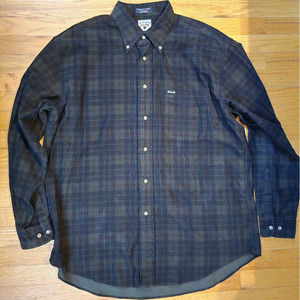 Faconnable Long Sleeve Button Down Plaid Flannel Shirt SZ XL Green Blue Dark Men